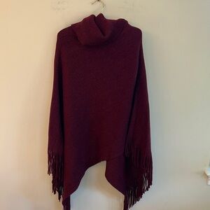 Young USA Burgundy Shimmer Turtleneck Fringe Poncho – One Size